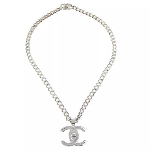 Chanel Turnlock Chain Pendant Necklace Silver 97P 172696 - Picture 1 of 4